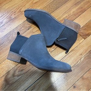 TOMS two tone gray suede ankle zip boots